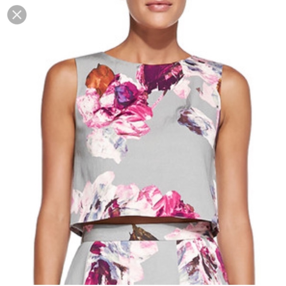 NWT Trina Turk Mara Floral Sleeveless Grey Purple Pink Tank Sheath Top - Size 2